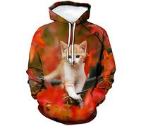 ARORALS Damen Katze Hoodie Herbst Winter Langarm Pullover Tier Thema Sweatshirt Niedlich Realistische Grafik Hoodie, Orange/Abendrot im Zickzackmuster (Sunset Chevron), 3XL