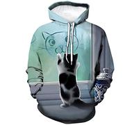 ARORALS Damen Katze Hoodie Herbst Winter Langarm Pullover Tier Thema Sweatshirt Niedlich Realistische Grafik Hoodie, Blau, 4XL