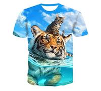 ARORALS Damen Katzen T-Shirt Sommer Kurzarm Tees Tops Tier Thema Sweatshirt Niedlich Realistisch Grafik Shirt, Grün , X-Groß