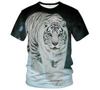 ARORALS Herren Tiger T-Shirt Sommer Kurzarm Tees Tops Fantasie Tier Thema Sweatshirt Realistisches Grafik Shirt, Weiss/opulenter Garten, XX-Large