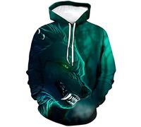 ARORALS Herren Wolf Hoodie Herbst Winter Langarm Pullover Tier Thema Sweatshirt Realistische Grafik Hoodie, Grün , XXX-Large