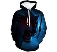 ARORALS Herren Wolf Hoodie Herbst Winter Langarm Pullover Tier Thema Sweatshirt Realistische Grafik Hoodie, Schwarz, 4X-Large