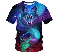 ARORALS Herren Wolf T-Shirt Sommer Kurzarm Tees Tops Tier Thema Sweatshirt Realistische Grafik Shirt, Violett, Mittel