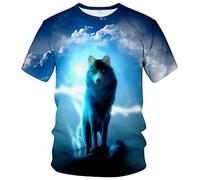 ARORALS Herren Wolf T-Shirt Sommer Kurzarm Tees Tops Tier Thema Sweatshirt Realistische Grafik Shirt, Blau, Mittel