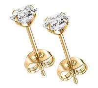 AROWRO 1 Paar Ohrstecker aus Titan in Implantatqualität, hypoallergen, 4 mm, weiße Zirkonia, goldene Ohrringe für Frauen, Mädchen, für Männer, für empfindliche Ohren