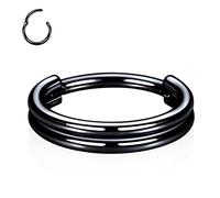 AROWRO 16G Septum Clicker Double Stacked Septum Nase Lippenring Helix Daith Piercing Schmuck 8mm Septum Schmuck Knorpelohrring Huggie Creolen Chirurgenstahl Ohrläppchen Schmuck Schwarz 8mm