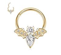 AROWRO 16G Septum Ring Septum Schmuck 8mm Daith Ohrringe Septum Clicker Nasenringe CZ Fledermaus Daith Piercing Schmuck Helix Tragus Rook Lobe Ohrringe 316L Chirurgenstahl Knorpelohrring Gold