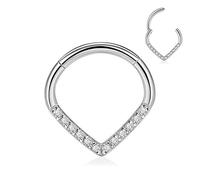 AROWRO 16G Septum Ringe Tear Drop Septum Schmuck Edelstahl Scharnier Segmentring 10mm Nasenringe Septum Clicker Daith Ohrringe Daith Rook Helix Piercing Schmuck CZ Gepflastert Silber