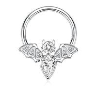 AROWRO 16G Septum Schmuck Septum Ring 10mm Daith Ohrringe Septum Clicker Nasenringe CZ Fledermaus Daith Piercing Schmuck Helix Tragus Rook Lobe Ohrringe 316L Chirurgenstahl Knorpelohrring Silber