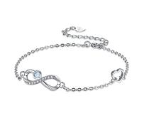 Arrebol Unendlichkeit Armband Damen 925 Sterling Silber Infinity Liebe Symbol Armbänder mit Hellblauer Herz Zirkonia Verstellbarer Unendlichkeitszeichen Charm Armband 16+4cm