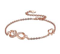 Arrebol Unendlichkeit Armband Damen 925 Sterling Silber Infinity Liebe Symbol Charm mit Herz Zirkonia Armbänder Verstellbarer 16+4cm,Rosegold Schmuck für Frauen Mädchen