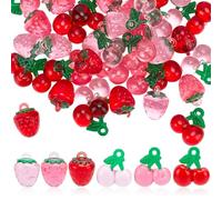 arricraft 144 Stück Erdbeer Kirsch Harz Anhänger 3D Frucht Charms Für Die Herstellung von Armbändern Und Halsketten. Niedlicher Anhänger Für Handgefertigte Für Geburtstage Und Feiertage. Lebendig