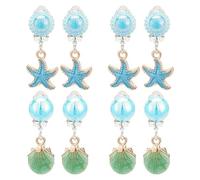 Arricraft 4 Paar 2 Stile Clip-Ohrringe, Ohrhänger Mit Seestern-Imitation, Muschel-Emaille, Ozean-Thema, Nicht Durchdringend, Tropfen-Ohrringe Für Frauen Und Mädchen