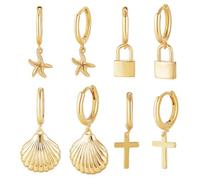 arricraft 4 Paar Creolen In 4 Stilen Goldfarben Sommer Ohrringe Aus Messing Mit Muscheln Und Seesternen Für Minimalistische Alltags Outfits Mit Schmuckset Für Damenohrringe