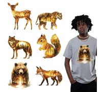 arricraft 6 Blatt Goldene Tiere Zum Aufbügeln Aufkleber Patches Glowing Deer Tiger Bär Wolf Eichhörnchen Fuchs Transfer Aufkleber PET Waschbar Patches Für DIY Kleidung Decor 9.45 Zoll (24cm) Lang