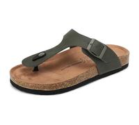 ARRIGO BELLO Damen Zehentrenner Pantoletten Natur Kork Leder Flip Flops Leicht Rutschfest Sommer Slip On Flach Sandalen Verstellbare Schnalle EU 36-46(D-Grün,39)