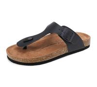 ARRIGO BELLO Damen Zehentrenner Pantoletten Natur Kork Leder Flip Flops Leicht Rutschfest Sommer Slip On Flach Sandalen Verstellbare Schnalle EU 36-46(D-Blau,38)