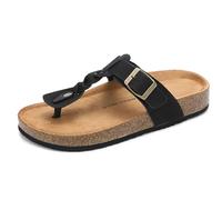 ARRIGO BELLO Flip Flops Damen Sandalen Kork Innensohle Verstellbaren Schnallenriemen Sommer Zehentrenner Rutschfesten Einlegesohlen Größen EU 36-41(B Schwarz,40)