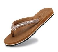 ARRIGO BELLO Flip Flops Damen Zehentrenner Sommer Bequem Sandalen Strand Glänzend Schuhband Frauen Rutschfest Badelatschen Größe 36-41 (B Braun, EU 39)