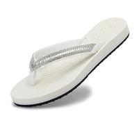ARRIGO BELLO Flip Flops Damen Zehentrenner Sommer Bequem Sandalen Strand Glänzend Schuhband Frauen Rutschfest Badelatschen Größe 36-41 (B Weiß, EU 41)