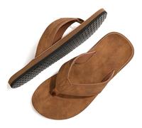 ARRIGO BELLO Flip Flops Herren Zehentrenner Leder badelatschen Sommerschuhe Rutschfest Sandalen Flipflop Größe 41-46 (C Hellbraun, 45 EU)