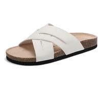 ARRIGO BELLO Pantoletten Damen Bequeme Leder Sandalen Mode rutschfeste Hausschuhe Arch Support Sommer Outdoor Badelatschen Größe 36-41(C Weiß,Größe 40)