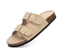 ARRIGO BELLO Pantoletten Damen Sandalen Verstellbare Rieme Badelatschen Rutschfestet Hausschuhe Indoor Outdoor Größe 36-41(Khaki,38)