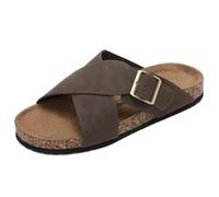ARRIGO BELLO Pantoletten Herren Bequeme Leder Hausschuhe Stilvolle Rutschfeste Latschen Verstellbare Outdoor-Sandalen Metallriemen Size 41-46(B Braun,Größe 44)