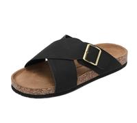 ARRIGO BELLO Pantoletten Herren Bequeme Leder Hausschuhe Stilvolle Rutschfeste Latschen Verstellbare Outdoor-Sandalen Metallriemen Size 41-46(B Schwarz,Größe 44)