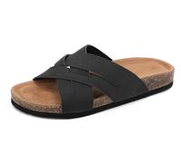 ARRIGO BELLO Sandalen Herren Kork Fußbett Pantoletten Leder Schlappen Verstellbarer Latschen Schnallenriemen Klettverschluss Sommer Hausschuhe Schwarz EU42