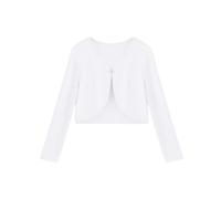 Arshiner Bolero für Mädchen mit offener Vorderseite langärmliger kurzer eleganter Cardigan-Strickpullover Strickjacke Schulterjacke Bolerojäckche Kinder Weiß 120