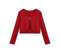 Arshiner Bolero für Mädchen mit offener Vorderseite langärmliger kurzer eleganter Cardigan-Strickpullover Strickjacke Schulterjacke Bolerojäckche Kinder Rot 130