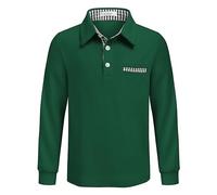 Arshiner Herbst Jungen Poloshirt Langarm Schule, Weiches Elastisches Kinder Polohemd mit Knopfleiste & Brusttasche, Elegant Oberteil Grün, 9-10 Jahre