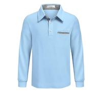 Arshiner Jungen Poloshirt Langarm Schuluniformen Kinder Weiches Elastisches Polohemd mit Knopfleiste & Brusttasche, Herbst Oberteil Hellblau, 7-8 Jahre