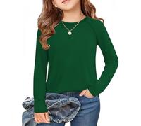 Arshiner Kinder Langarmshirt Grün T-Shirt Mädchen Innenfleece Top Basic Thermo Oberteile Jungen Sweatshirt Lässig Unterhemden Mode Elastisches Unterziehshirt Weihnachten Kinderkleidung 130/7-8 Jahre