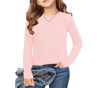 Arshiner Kinder T-Shirts Rosa Mädchen Langarm Oberteile Thermo Pullover Basic Top Girls Longsleeve Unterziehshirt Slim Fit Tunika Herbst Winter Sweatshirt Freizeit Langarmshirt 140/9-10 Jahre