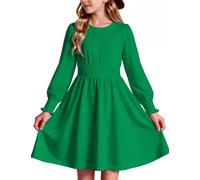 Arshiner Kleid Mädchen Langarm Gesmockte Taille A-Linie Kinder Kleider | Elastische Bündchen; Rundhalsausschnitt; Weicher Baumwollmix; Bequemer Schnitt; Herbstkleid für Schule Alltag; 6-14 Jahren