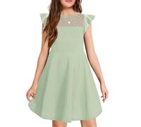 Arshiner Kleid Mädchen Party Sommer Kinder Kleider Rundhals Beiläufig Kurzarm Knielang Sommerkleid Hellgrün 140