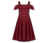 Arshiner Kleid Mädchen Sommerkleider Off Shoulder Kinder Kleider Jugendliche Festlicheskleid Abendkleider A Line Partykleid Rot 165/14-15 Jahre