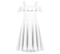 Arshiner Kleider für mädchen Sommerkleid Schulterfreies Kinderkleider Schöne Partykleid Einfarbig Skaterkleid Hochzeit Prinzessinenkleid Weiß 150/11-12 Jahre