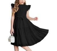 Arshiner Kleider Mädchen Schwarz Ärmelloses Sommerkleid Rundhals Kinderkleid Formelle Festlichkleid Kinder Einschulungskleid Swing Partykleider mit Gürtel 9-10 Jahre