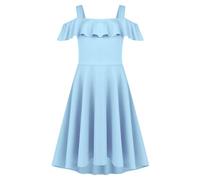 Arshiner Kleider Mädchen Sommerkleid Blau Partykleid Schulterfreies Kinderkleid Teenager Festlichkleid Rüschen Einschulungskleid Casual Kleid Mit Tasche 150/11-12 Jahre