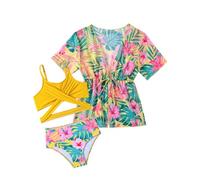 Arshiner Mädchen Bikini mit Pareo Set Dreiteiliges Sommer Badeanzug Strand Bikinis Sets für Kinder 7-8 Jahre 130