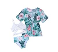 Arshiner Mädchen Bikini mit Pareo Set Dreiteiliges Sommer Badeanzug Strand Bikinis Sets für Kinder 7-8 Jahre 130