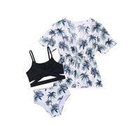 Arshiner Mädchen Bikini mit Pareo Set Dreiteiliges Sommer Badeanzug Strand Bikinis Sets für Kinder 14-15 Jahre 165