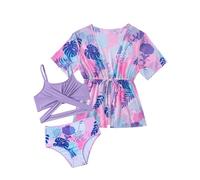 Arshiner Mädchen Bikini mit Pareo Set Dreiteiliges Sommer Badeanzug Strand Bikinis Sets für Kinder 14-15 Jahre 165