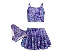 Arshiner Mädchen Bikini Set 3er Sommer Badeanzüge Kinder Dreiteilig Tankini mit Rock Blumendruck Bademode Bikinis für Mädchen 7-8 Jahre