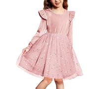 Arshiner Mädchen Kleider Kleinkind Samtkleid Rundhals Tüllkleid Rüschen Langarmkleid Einschulungskleid Kinder Abendkleid Blau Partykleid mit Pailletten 2-3 Jahre