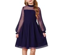 Arshiner Mädchen Kleider Marineblau Laternenärmel Kleid Midikleid Partykleid Rundhals Kinderkleid Elegant Ballkleid Winterkleid Freizeitkleid Mädchenkleidung 6-7 Jahre
