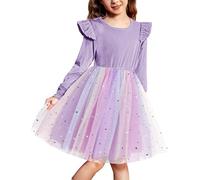 Arshiner Mädchen Kleider Samt Kleinkind Festkleider Herbst Winter Tüllkleid Hochzeit Partykleid Schuleinführung Kinderkleid Abendkleid Rosa Geburtstagskleid mit Pailletten 5-6 Jahre